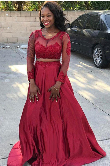 TWO PIECES ROUND NECK LONG SLEEVESS A-LINE PROM DRESS HZ1023